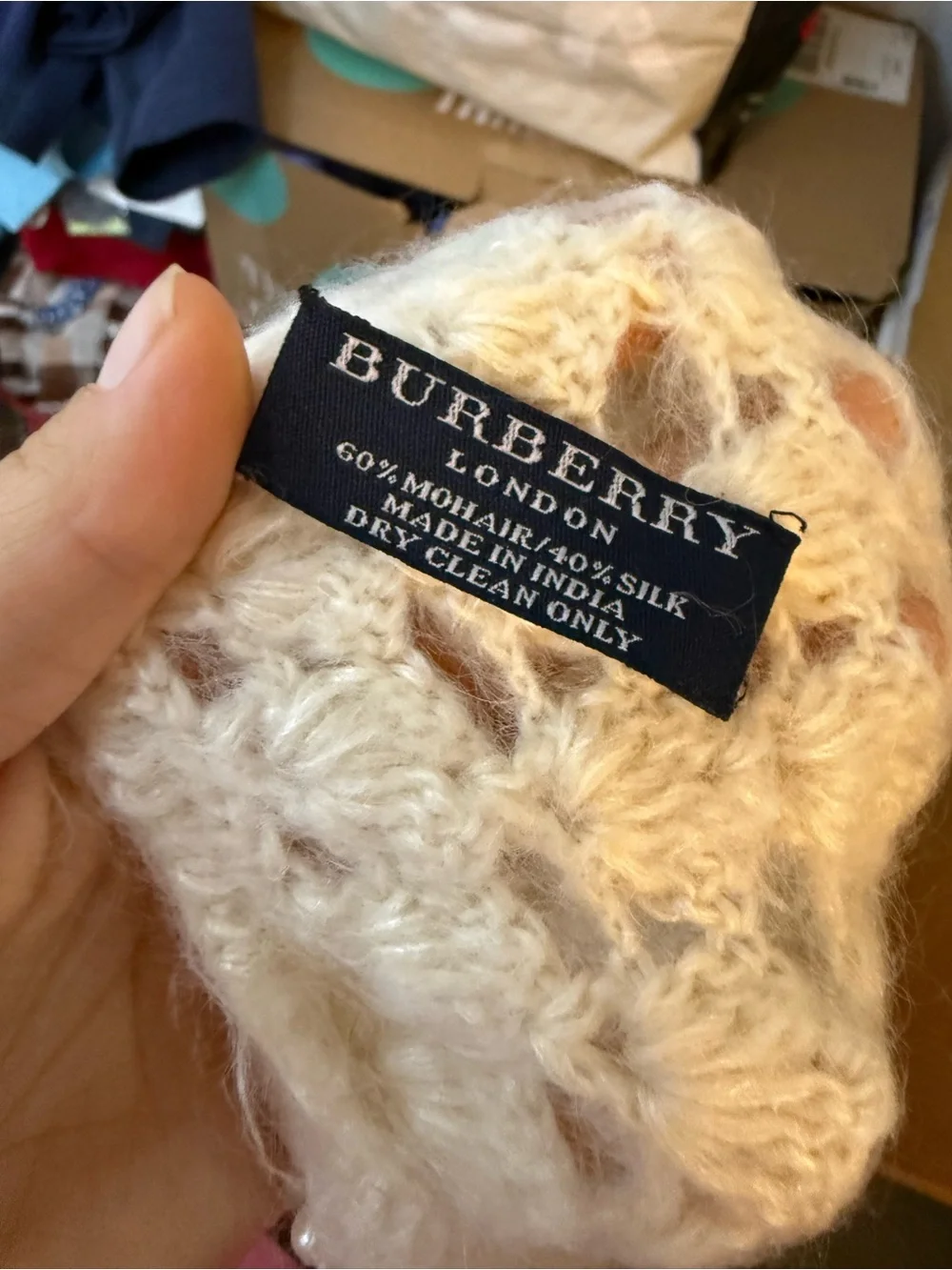 Burberry Mohair Silk Crochet Knit Pearl Poncho